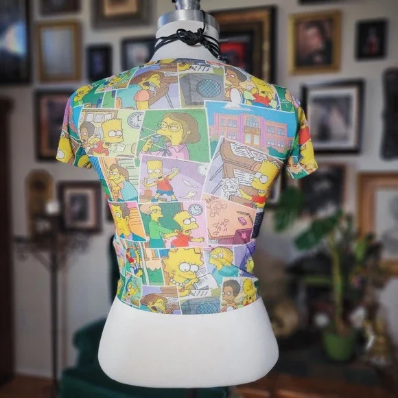 THE SIMPSONS Womens Sheer Crop Graphic Tee Short Sleeve Simpsons Print - S - Picture 5 of 7